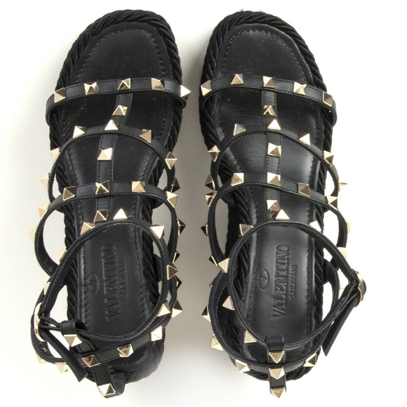 Valentino Shoes - VALENTINO black leather ROCKSTUD ESPADR